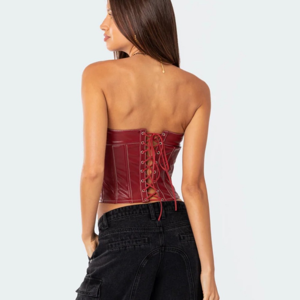 Moss Faux Leather Lace Up Corset